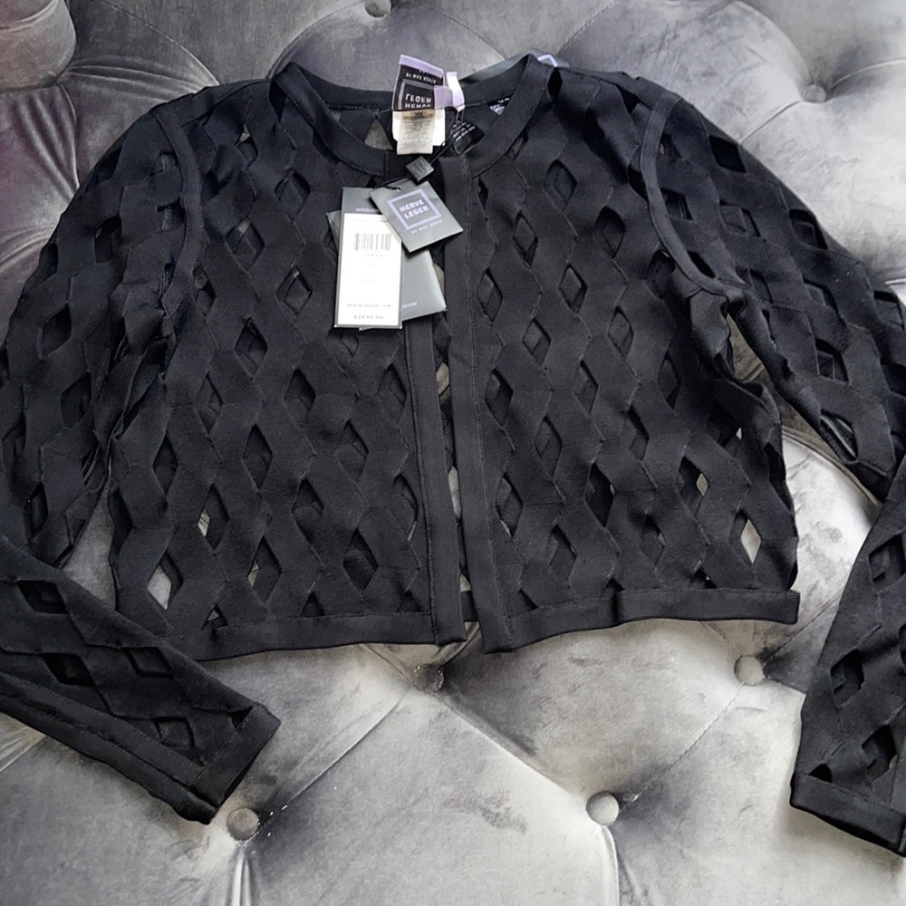 Black illena Herve Leger Crop Jacket